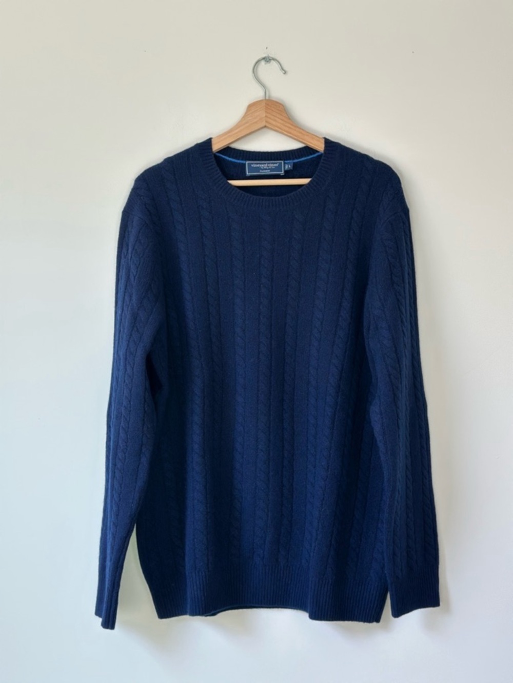 Vineyard Vines Navy Cable-Knit Crewneck Cashmere Sweater - Men's - Picture 2 of 5